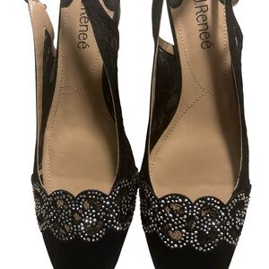 Cocktail dressy shoes J. Renee dress shoe black lace and glitter
